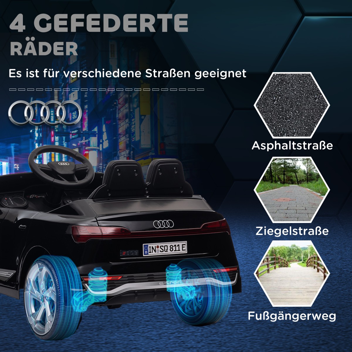 Ηλεκτρικό παιδικό αυτοκίνητο, 12V Audi Q8, 3-5 km/h, τηλεχειριστήριο, προβολείς, μουσική, μαύρο