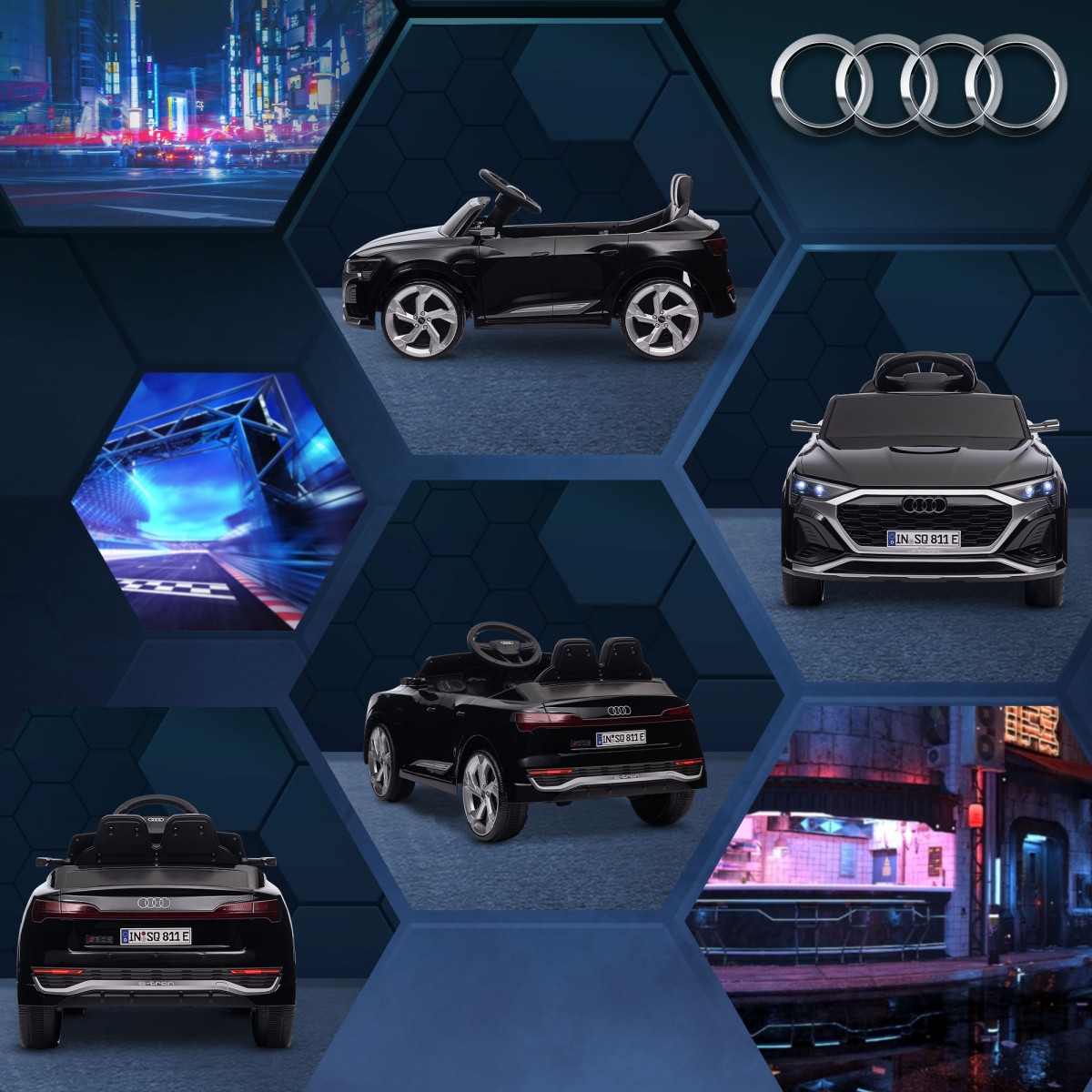 Ηλεκτρικό παιδικό αυτοκίνητο, 12V Audi Q8, 3-5 km/h, τηλεχειριστήριο, προβολείς, μουσική, μαύρο