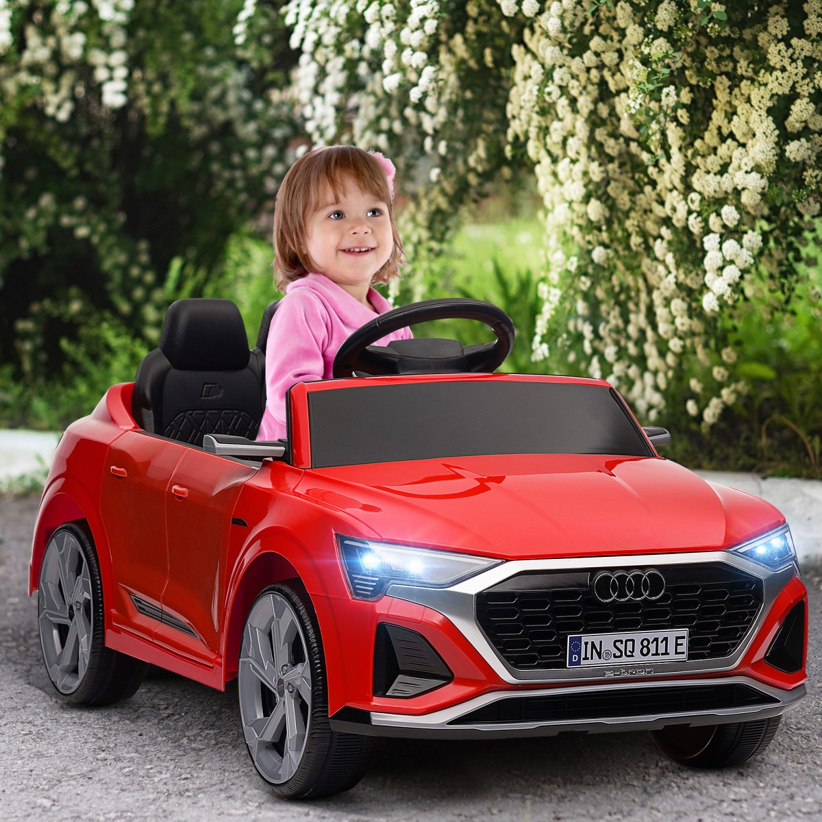 Ηλεκτρικό παιδικό αυτοκίνητο, 12V Audi Q8, 3-5 km/h, τηλεχειριστήριο, προβολείς, μουσική, κόκκινο