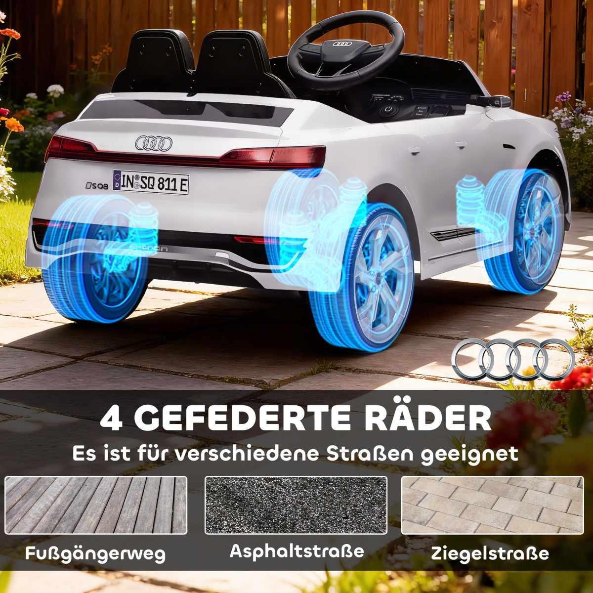 Ηλεκτρικό παιδικό αυτοκίνητο, 12V Audi Q8, 3-5 km/h, τηλεχειριστήριο, προβολείς, μουσική, λευκό