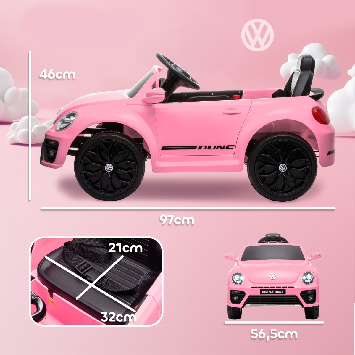 Ηλεκτρικό παιδικό όχημα, VW Beetle, 3-5 χλμ./ώρα, με τηλεχειριστήριο & μουσική, ροζ