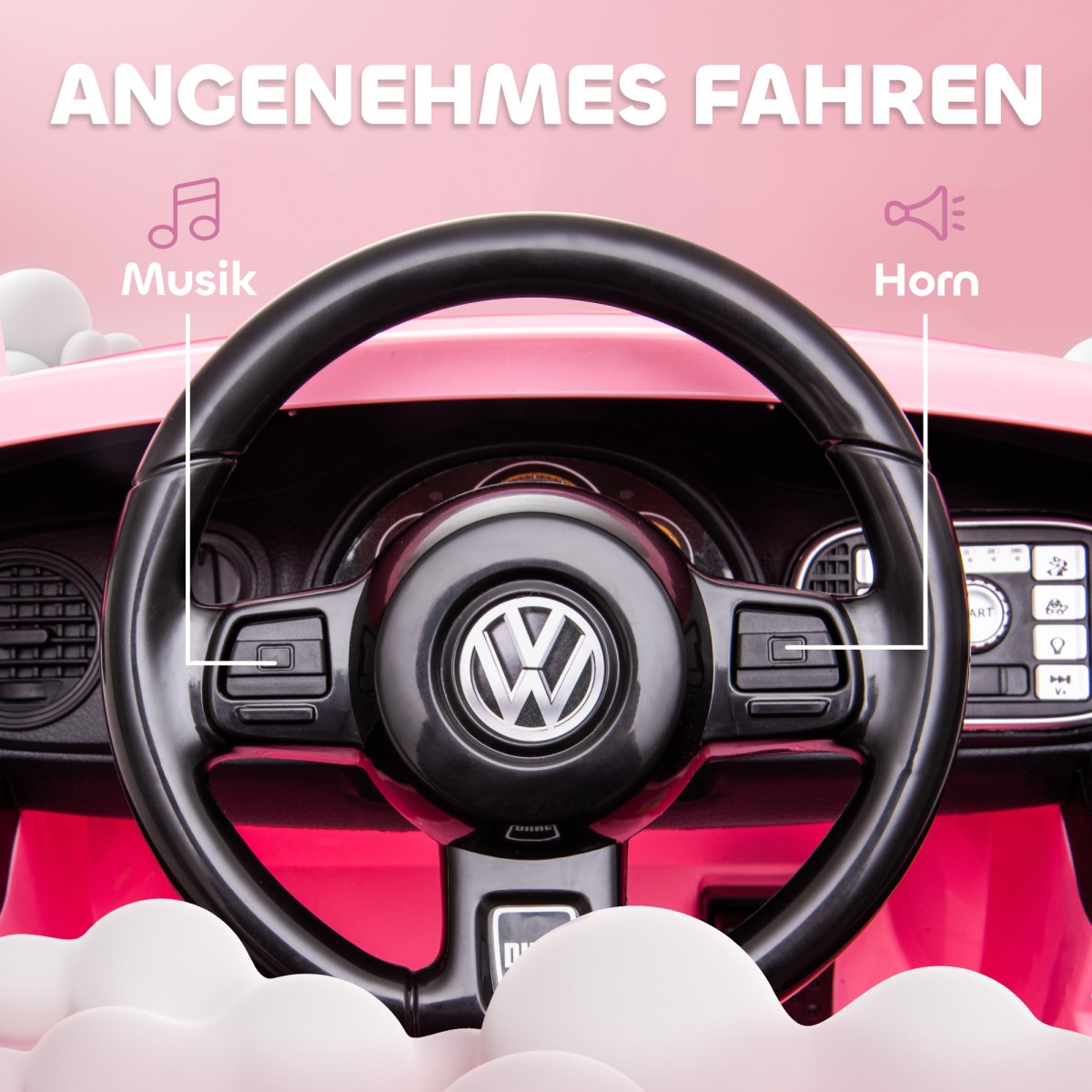 Ηλεκτρικό παιδικό όχημα, VW Beetle, 3-5 χλμ./ώρα, με τηλεχειριστήριο & μουσική, ροζ