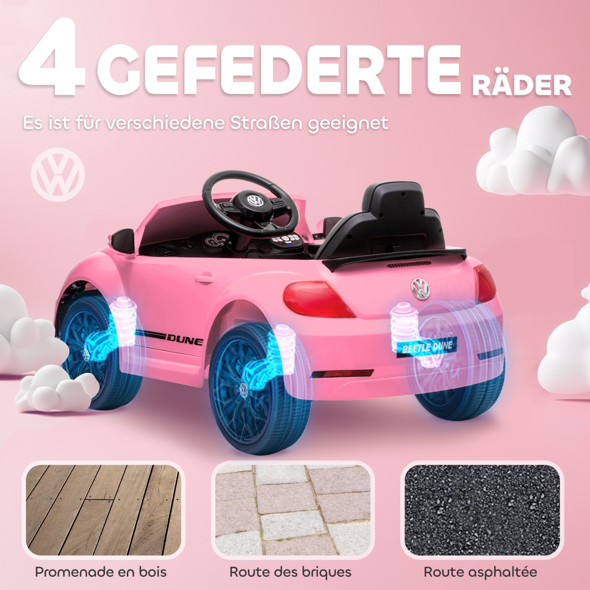 Ηλεκτρικό παιδικό όχημα, VW Beetle, 3-5 χλμ./ώρα, με τηλεχειριστήριο & μουσική, ροζ