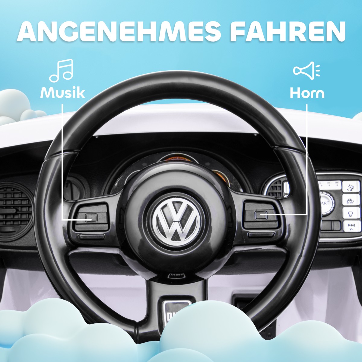 Ηλεκτρικό παιδικό όχημα, VW Beetle, 3-5 km/h, με τηλεχειριστήριο & μουσική, λευκό