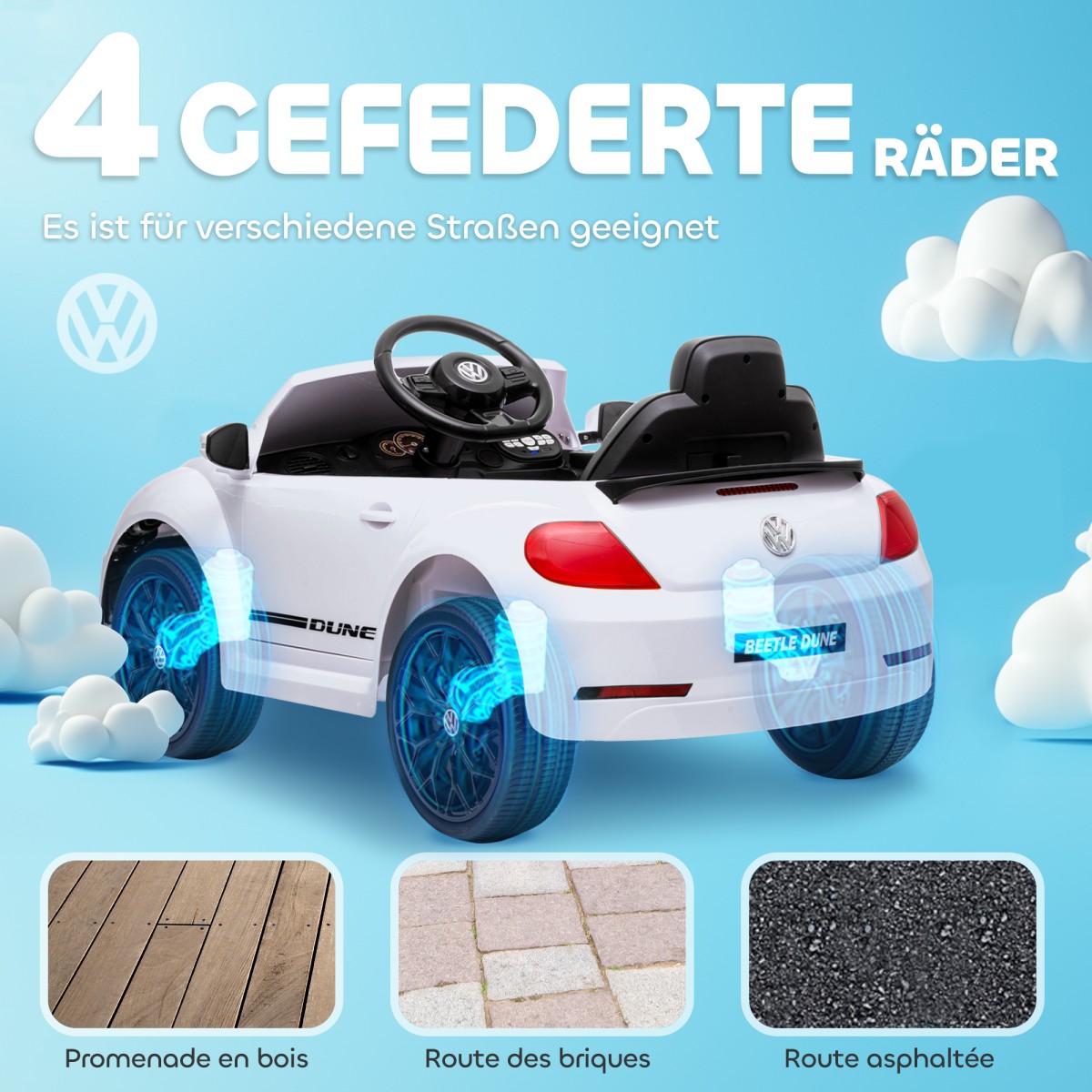 Ηλεκτρικό παιδικό όχημα, VW Beetle, 3-5 km/h, με τηλεχειριστήριο & μουσική, λευκό
