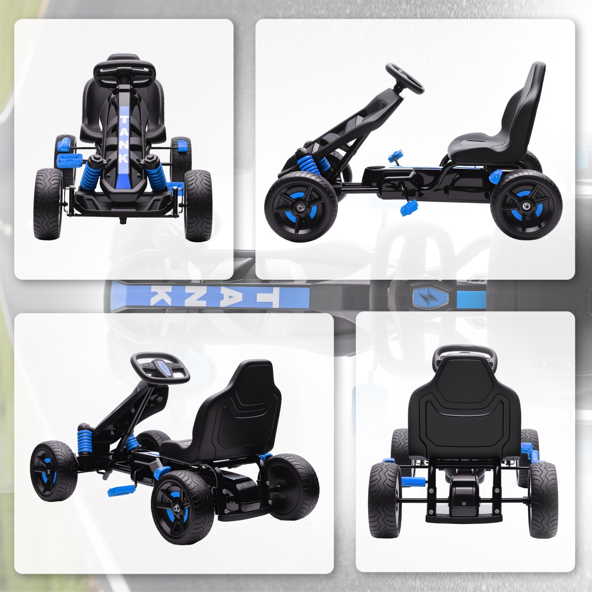Go Kart με Πεντάλ, Πεντάλ Αυτοκίνητο για Παιδιά με Φρένο, Αντιολισθητικές Ζάντες, Μεταλλικό Σκελετός, 3-6 ετών, Μπλε