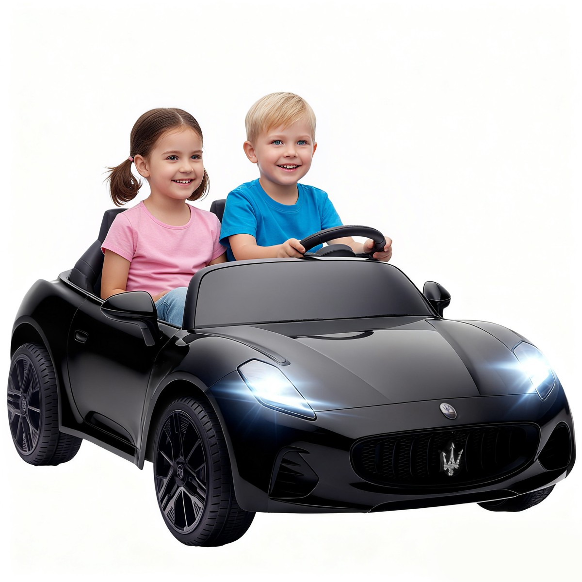 Maserati ηλεκτρικό αυτοκίνητο για παιδιά, 2θέσιο, λειτουργία μπαταρίας 12V, τηλεχειριστήριο, φώτα LED, λειτουργία μουσικής, μαύρο