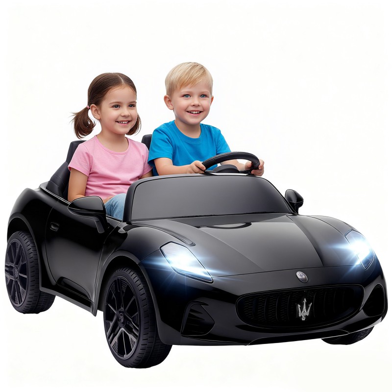 Maserati ηλεκτρικό αυτοκίνητο για παιδιά, 2θέσιο, λειτουργία μπαταρίας 12V, τηλεχειριστήριο, φώτα LED, λειτουργία μουσικής, μαύρο