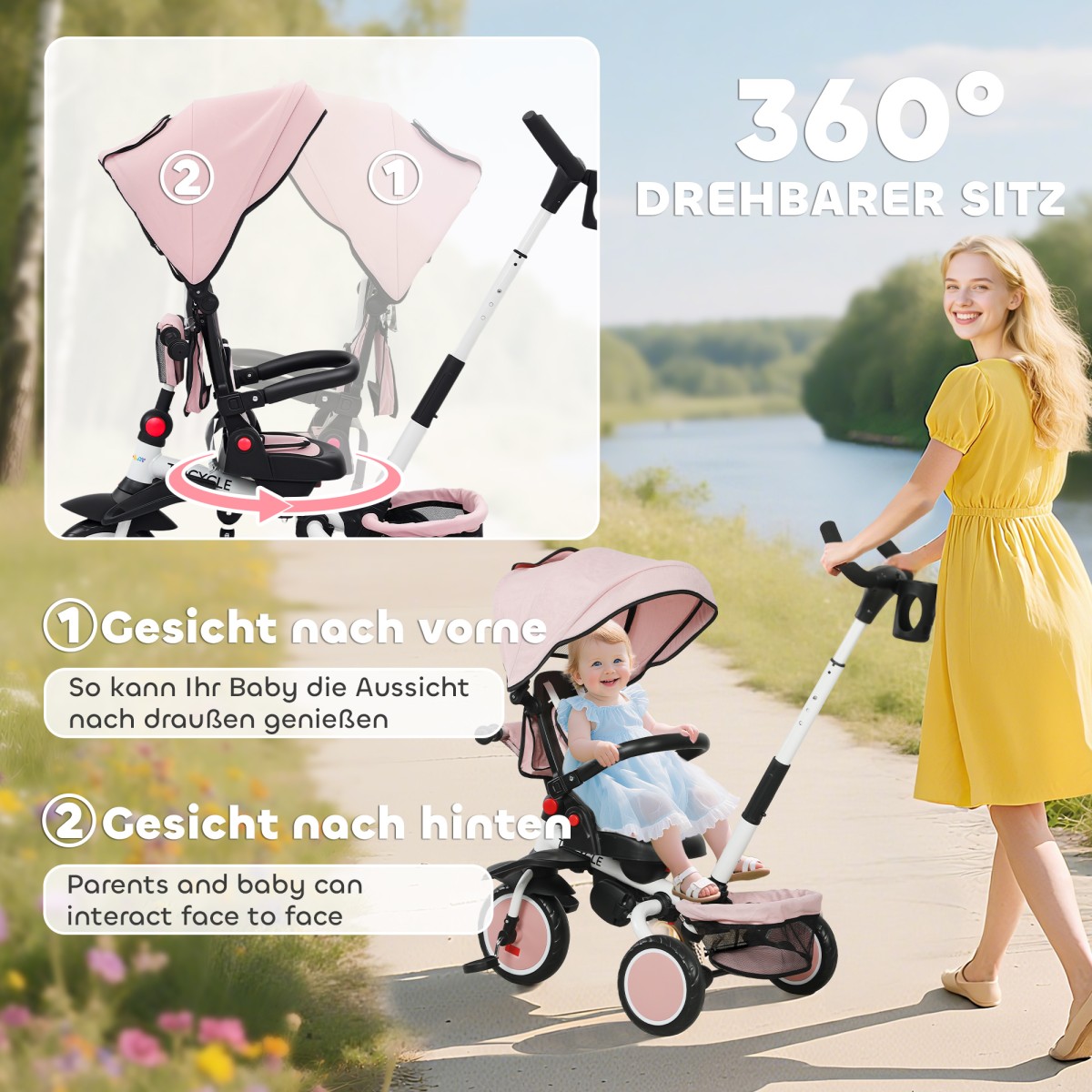Παιδικό τρίκυκλο, 6 σε 1 Buggy για νήπια, με λαβή ώθησης, ρυθμιζόμενο κάθισμα, αναδιπλούμενο σχέδιο, δίχτυ ασφαλείας