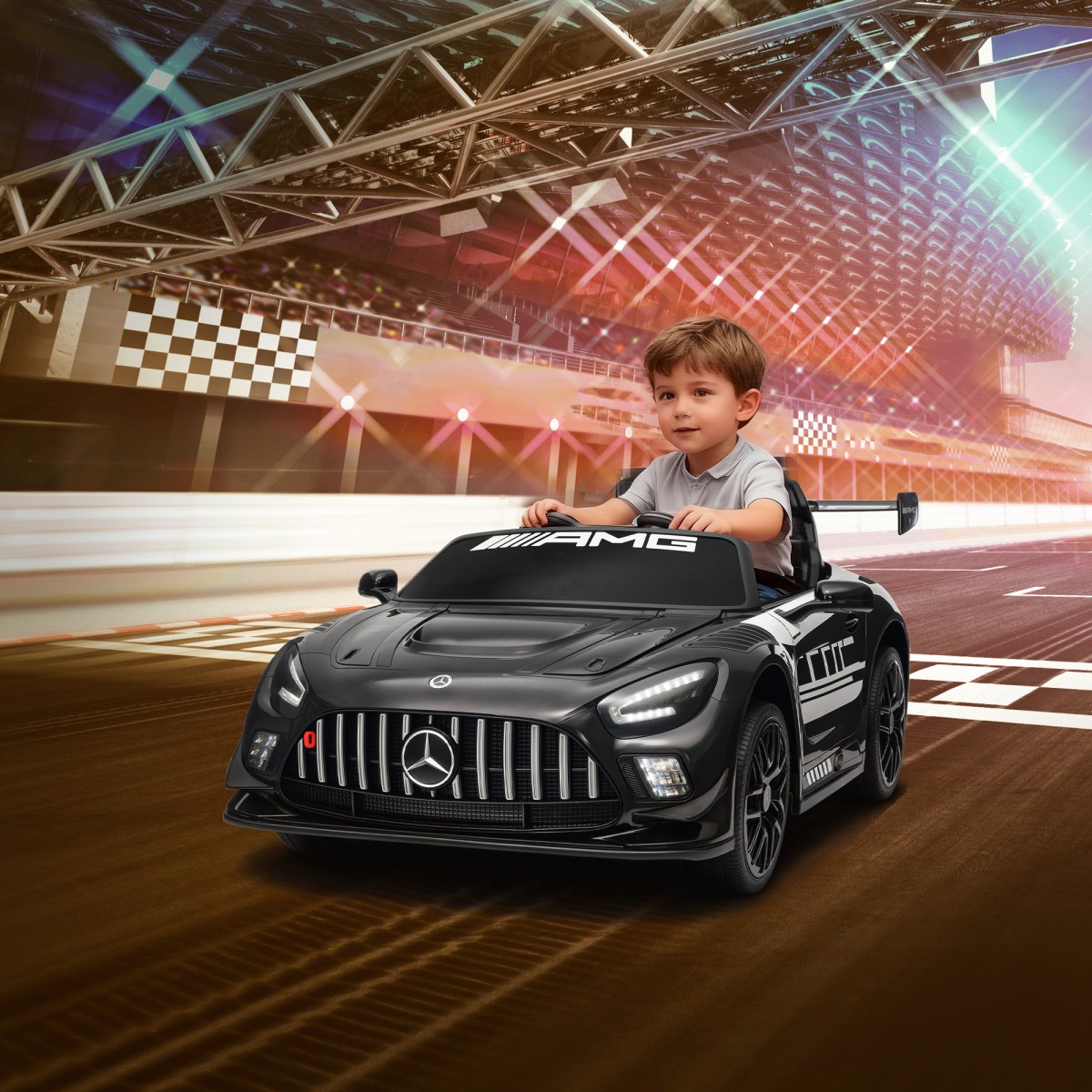 Ηλεκτρικό αυτοκίνητο Mercedes, παιδικό αυτοκίνητο, μπαταρία 12V, φώτα LED, λειτουργία μουσικής, κόρνα, 3-8 ετών, μαύρο