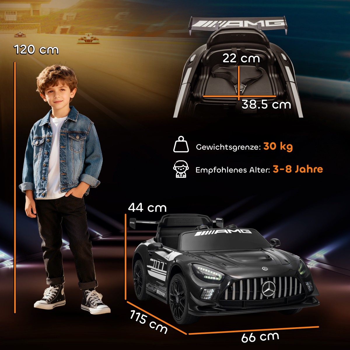 Ηλεκτρικό αυτοκίνητο Mercedes, παιδικό αυτοκίνητο, μπαταρία 12V, φώτα LED, λειτουργία μουσικής, κόρνα, 3-8 ετών, μαύρο