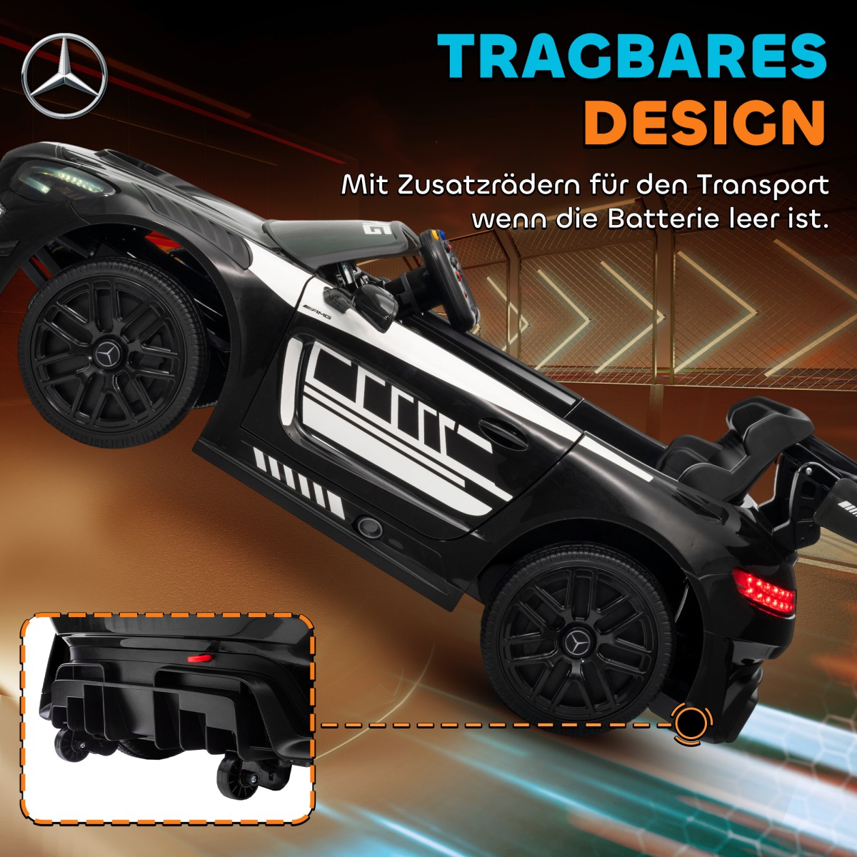 Ηλεκτρικό αυτοκίνητο Mercedes, παιδικό αυτοκίνητο, μπαταρία 12V, φώτα LED, λειτουργία μουσικής, κόρνα, 3-8 ετών, μαύρο