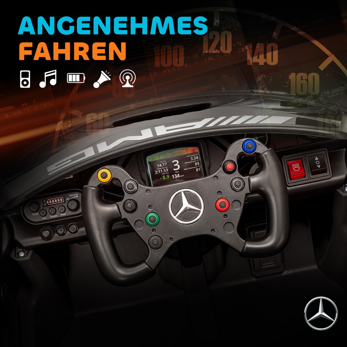 Ηλεκτρικό αυτοκίνητο Mercedes, παιδικό αυτοκίνητο, μπαταρία 12V, φώτα LED, λειτουργία μουσικής, κόρνα, 3-8 ετών, μαύρο