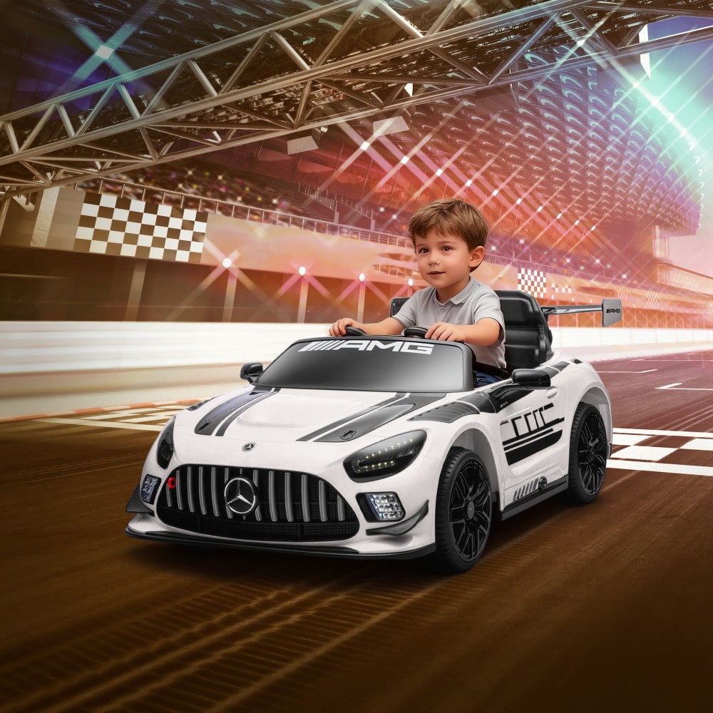 Ηλεκτρικό αυτοκίνητο Mercedes, αυτοκίνητο για παιδιά, μπαταρία 12V, φώτα LED, λειτουργία μουσικής, κόρνα, 3-8 ετών, λευκό