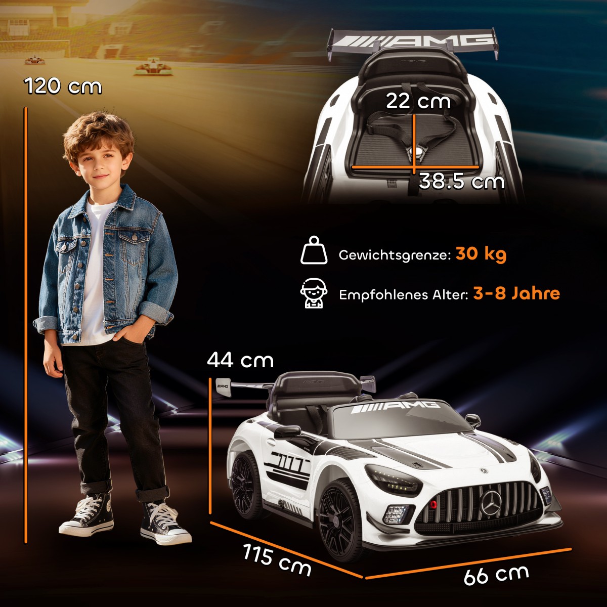 Ηλεκτρικό αυτοκίνητο Mercedes, αυτοκίνητο για παιδιά, μπαταρία 12V, φώτα LED, λειτουργία μουσικής, κόρνα, 3-8 ετών, λευκό