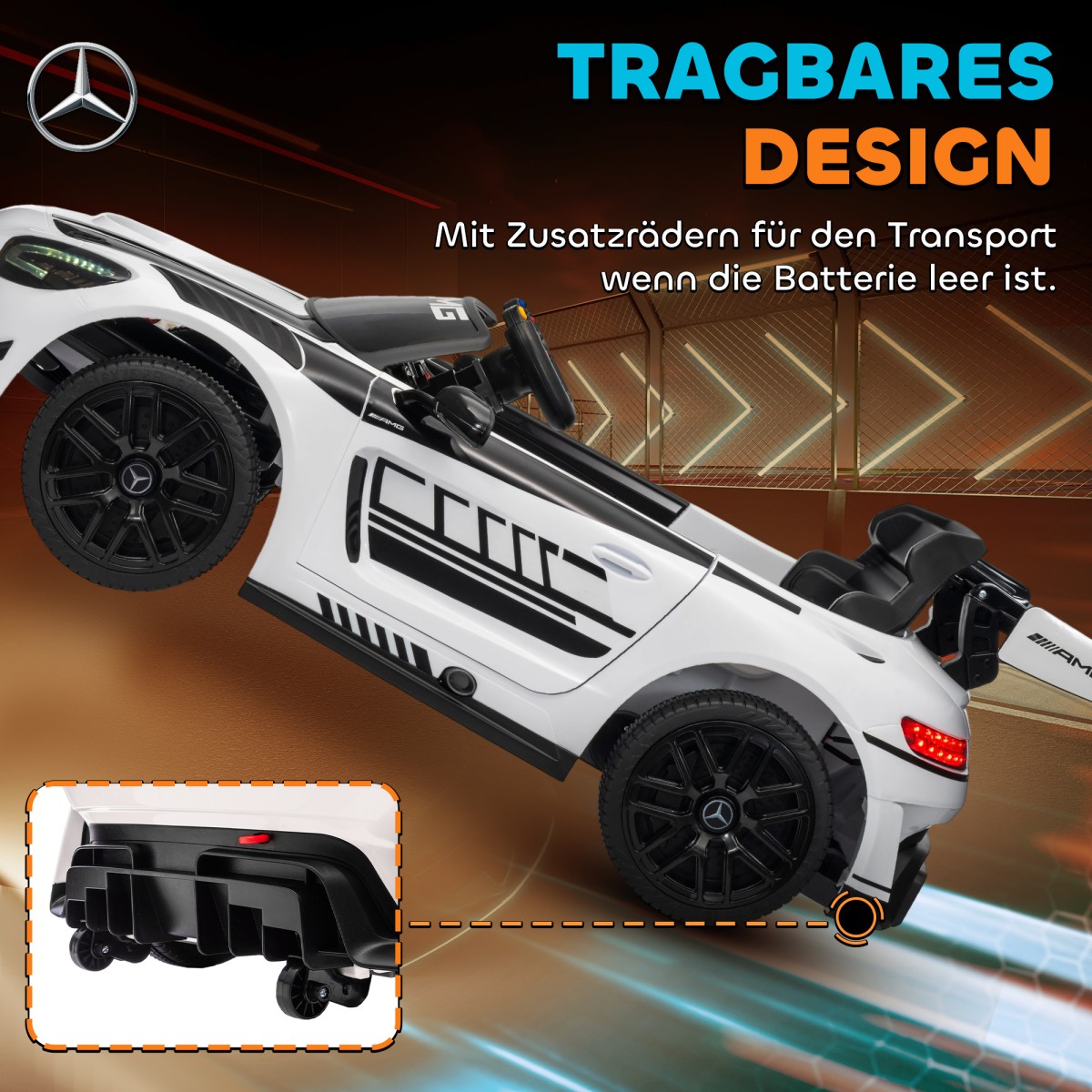 Ηλεκτρικό αυτοκίνητο Mercedes, αυτοκίνητο για παιδιά, μπαταρία 12V, φώτα LED, λειτουργία μουσικής, κόρνα, 3-8 ετών, λευκό