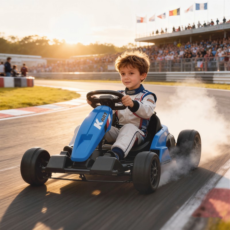 24V Electric Go Kart, Drift Mode, Ρυθμιζόμενο Κάθισμα, Ζώνη Ασφαλείας 5 Σημείων, Λειτουργία Μουσικής, 6-12 Years Blue