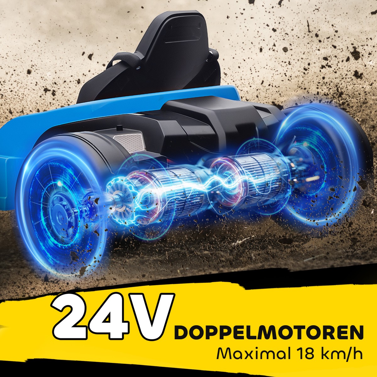 24V Electric Go Kart, Drift Mode, Ρυθμιζόμενο Κάθισμα, Ζώνη Ασφαλείας 5 Σημείων, Λειτουργία Μουσικής, 6-12 Years Blue