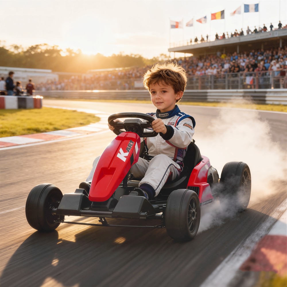 24V Electric Go Kart, Drift Mode, Ρυθμιζόμενο Κάθισμα, Ζώνη Ασφαλείας 5 Σημείων, Λειτουργία Μουσικής, Κόρνα, 6-12 ετών Κόκκινο