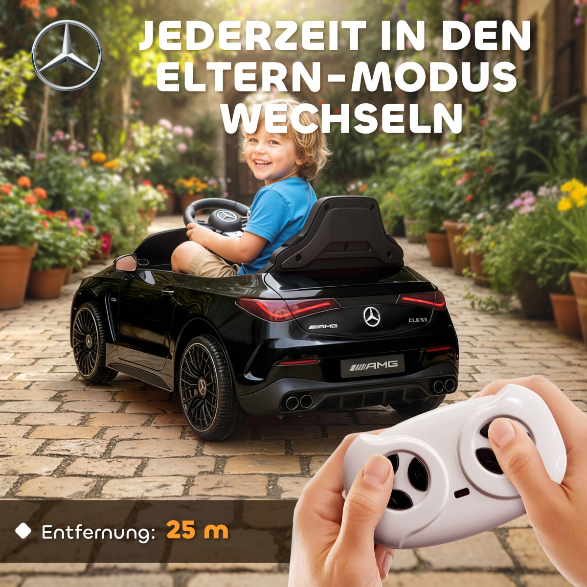 Παιδικό ηλεκτρικό αυτοκίνητο, σχέδιο Mercedes, μοτέρ 12V, τηλεχειριστήριο, φώτα LED, μουσική, για παιδιά 3-6 ετών, μαύρο