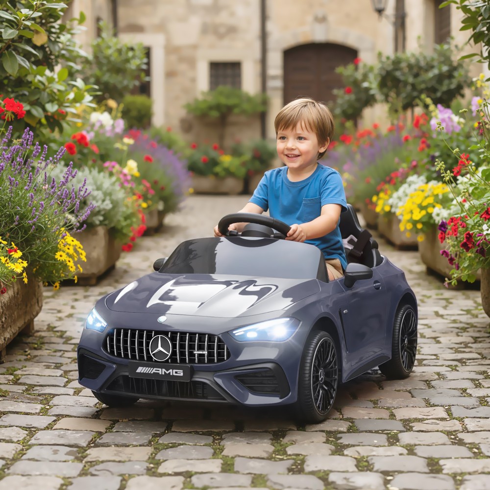 Παιδικό ηλεκτρικό αυτοκίνητο, σχέδιο Mercedes, μοτέρ 12V, τηλεχειριστήριο, φώτα LED, μουσική, για παιδιά 3-6 ετών, γκρι