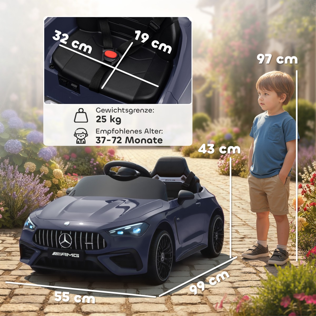 Παιδικό ηλεκτρικό αυτοκίνητο, σχέδιο Mercedes, μοτέρ 12V, τηλεχειριστήριο, φώτα LED, μουσική, για παιδιά 3-6 ετών, γκρι
