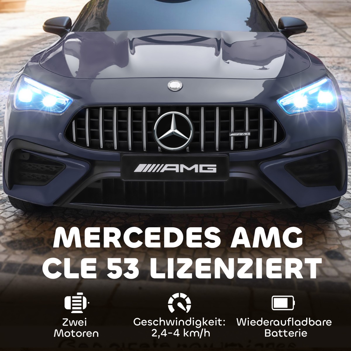 Παιδικό ηλεκτρικό αυτοκίνητο, σχέδιο Mercedes, μοτέρ 12V, τηλεχειριστήριο, φώτα LED, μουσική, για παιδιά 3-6 ετών, γκρι