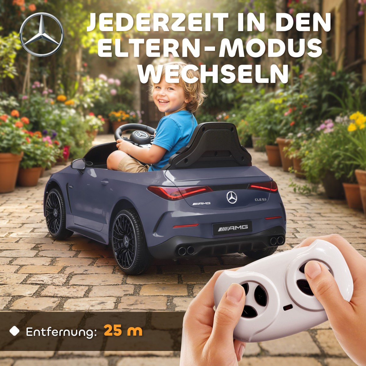 Παιδικό ηλεκτρικό αυτοκίνητο, σχέδιο Mercedes, μοτέρ 12V, τηλεχειριστήριο, φώτα LED, μουσική, για παιδιά 3-6 ετών, γκρι