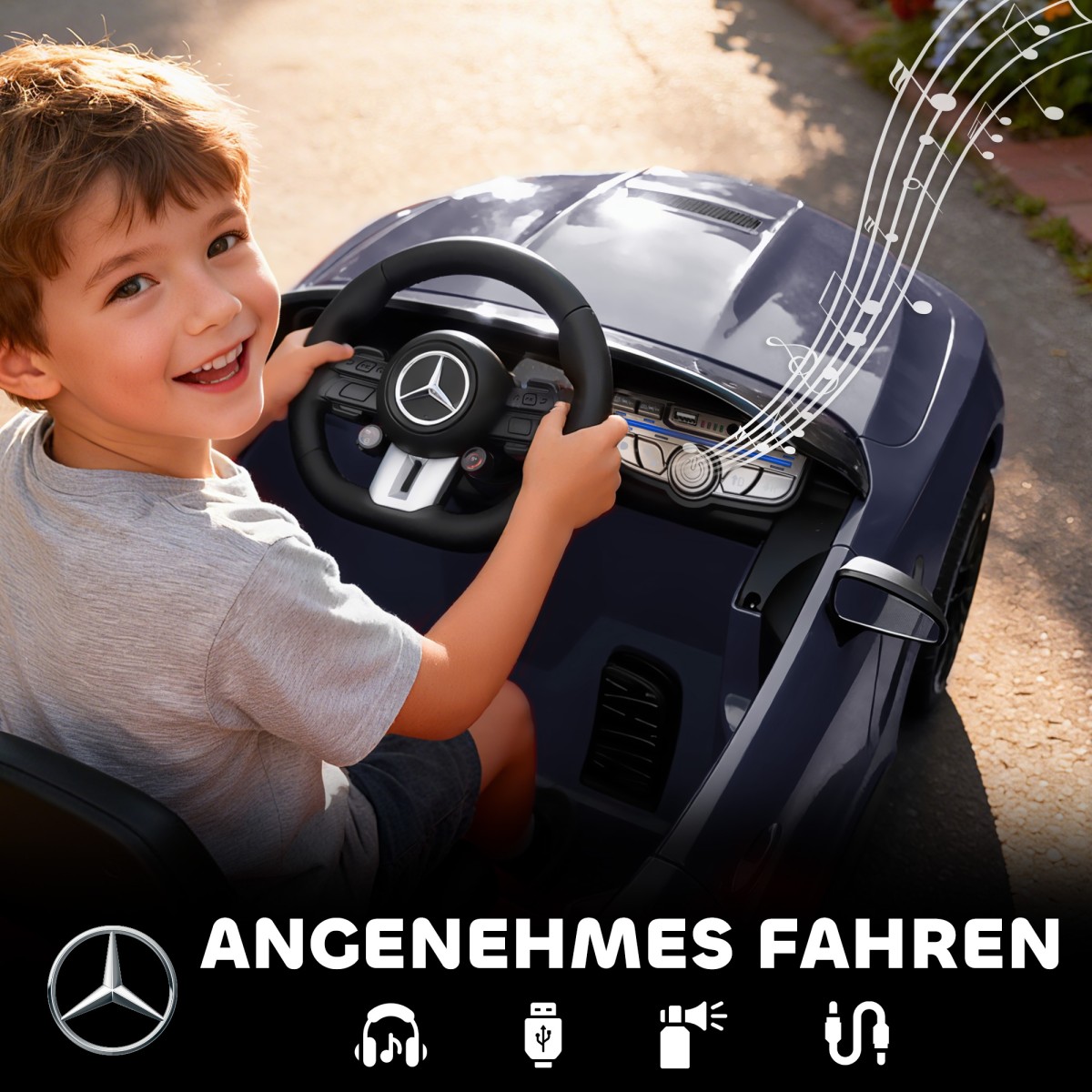 Παιδικό ηλεκτρικό αυτοκίνητο, σχέδιο Mercedes, μοτέρ 12V, τηλεχειριστήριο, φώτα LED, μουσική, για παιδιά 3-6 ετών, γκρι