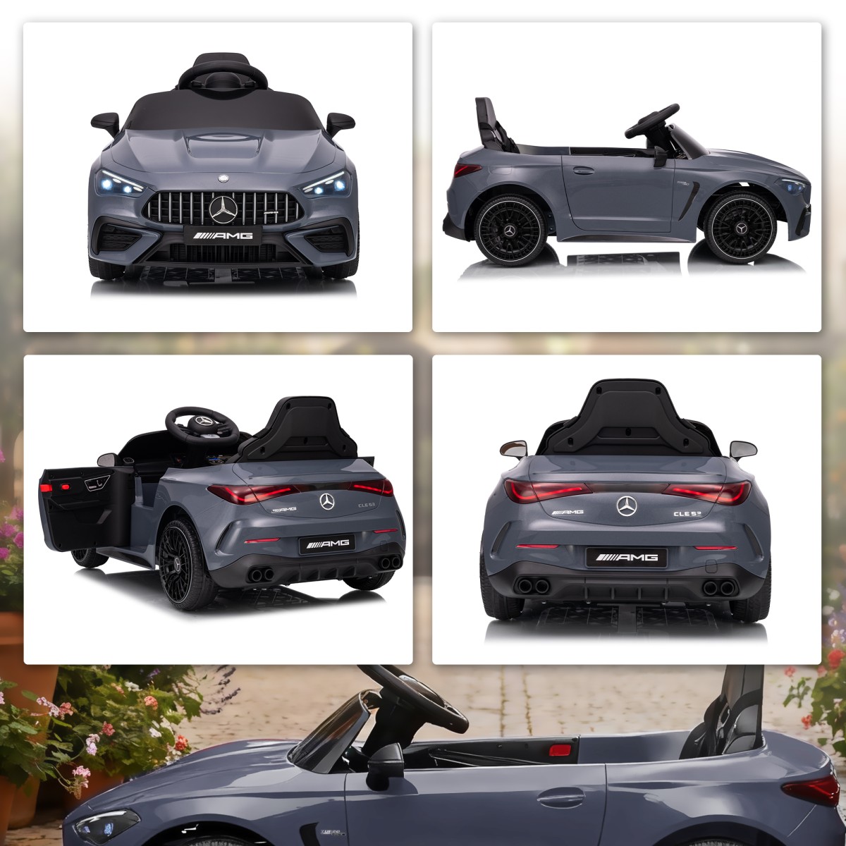 Παιδικό ηλεκτρικό αυτοκίνητο, σχέδιο Mercedes, μοτέρ 12V, τηλεχειριστήριο, φώτα LED, μουσική, για παιδιά 3-6 ετών, γκρι