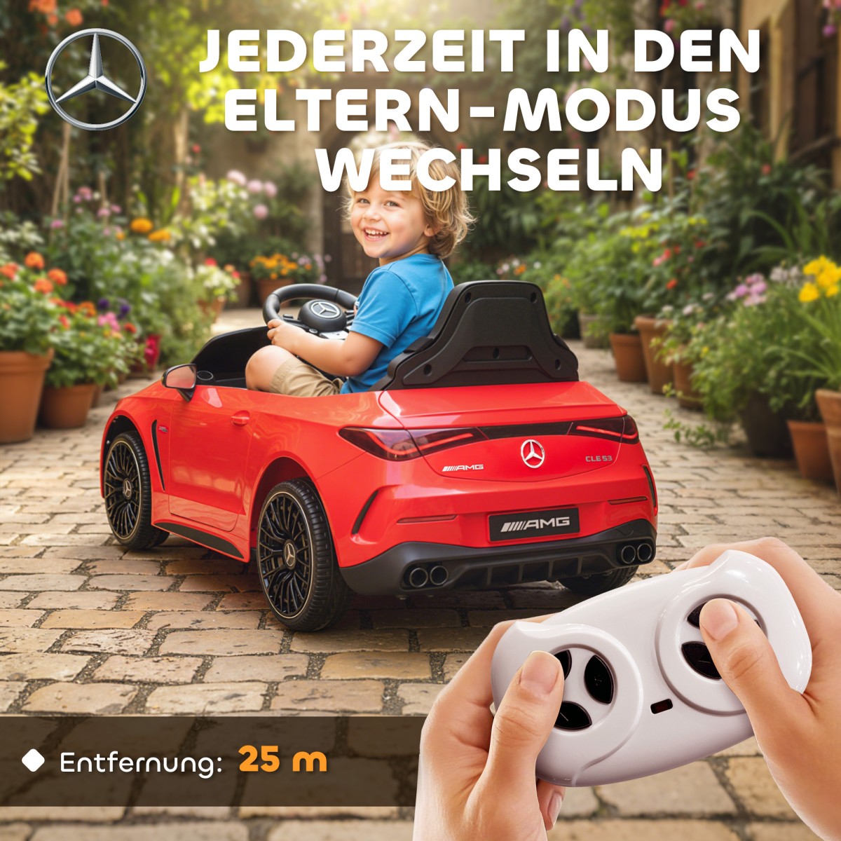 Παιδικό ηλεκτρικό αυτοκίνητο, σχέδιο Mercedes, μοτέρ 12V, τηλεχειριστήριο, φώτα LED, μουσική, για παιδιά 3-6 ετών, κόκκινο
