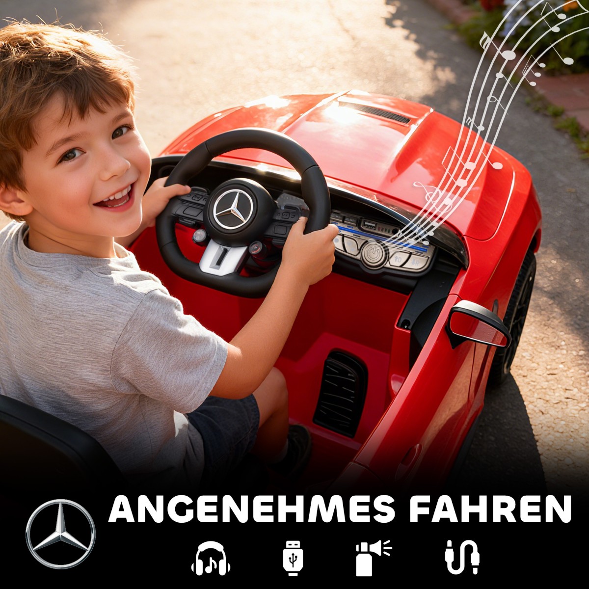 Παιδικό ηλεκτρικό αυτοκίνητο, σχέδιο Mercedes, μοτέρ 12V, τηλεχειριστήριο, φώτα LED, μουσική, για παιδιά 3-6 ετών, κόκκινο
