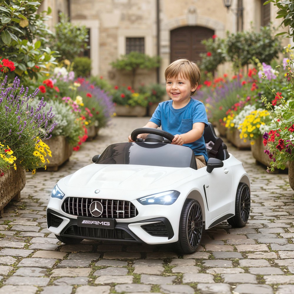 Παιδικό ηλεκτρικό αυτοκίνητο, σχέδιο Mercedes, μοτέρ 12V, τηλεχειριστήριο, φώτα LED, μουσική, για παιδιά 3-6 ετών, λευκό