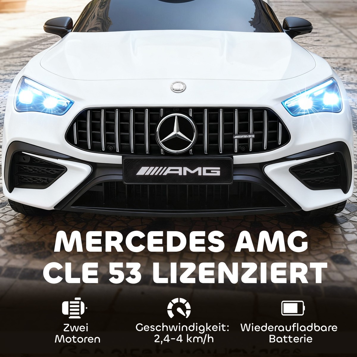 Παιδικό ηλεκτρικό αυτοκίνητο, σχέδιο Mercedes, μοτέρ 12V, τηλεχειριστήριο, φώτα LED, μουσική, για παιδιά 3-6 ετών, λευκό