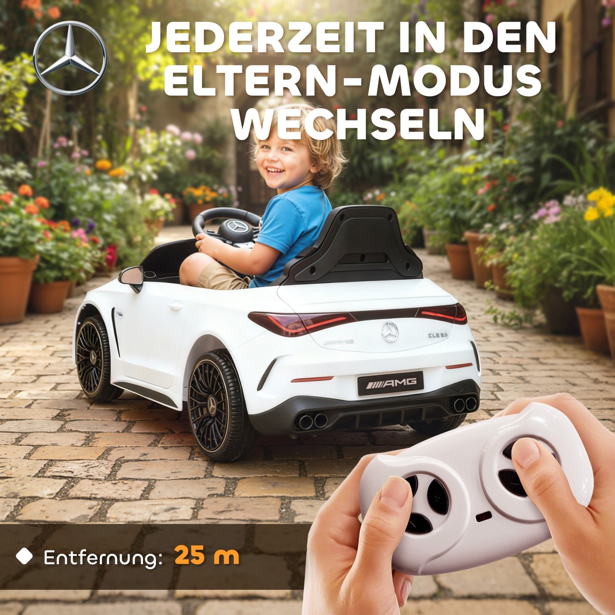 Παιδικό ηλεκτρικό αυτοκίνητο, σχέδιο Mercedes, μοτέρ 12V, τηλεχειριστήριο, φώτα LED, μουσική, για παιδιά 3-6 ετών, λευκό