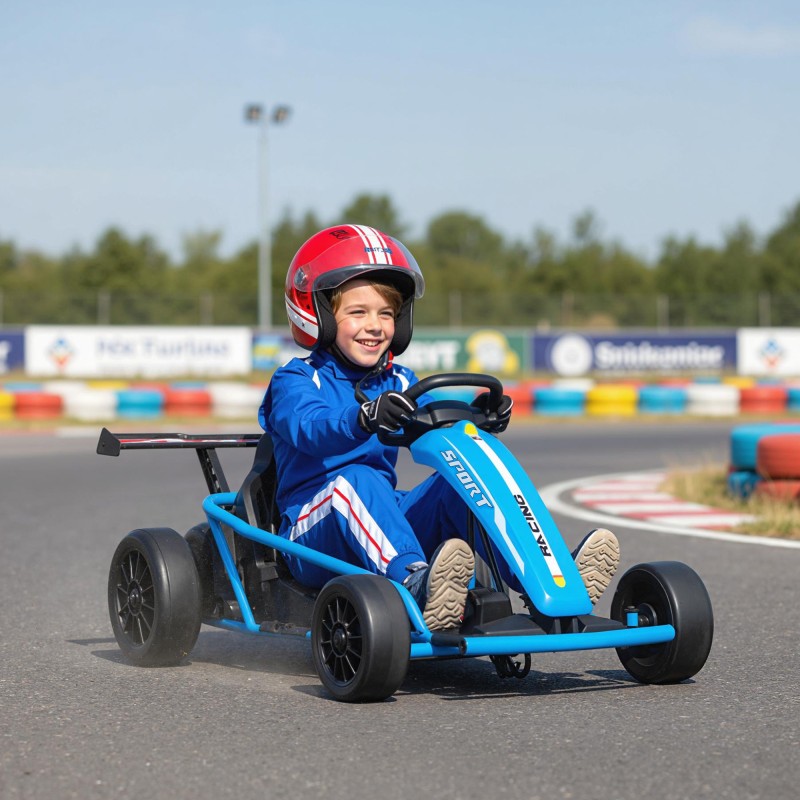 24V Electric Go Kart για Οδήγηση και Drifting, Nylon Ελαστικά, Ζώνη Ασφαλείας, Κόρνα, Μουσική για 8-12 Χρόνια Μπλε