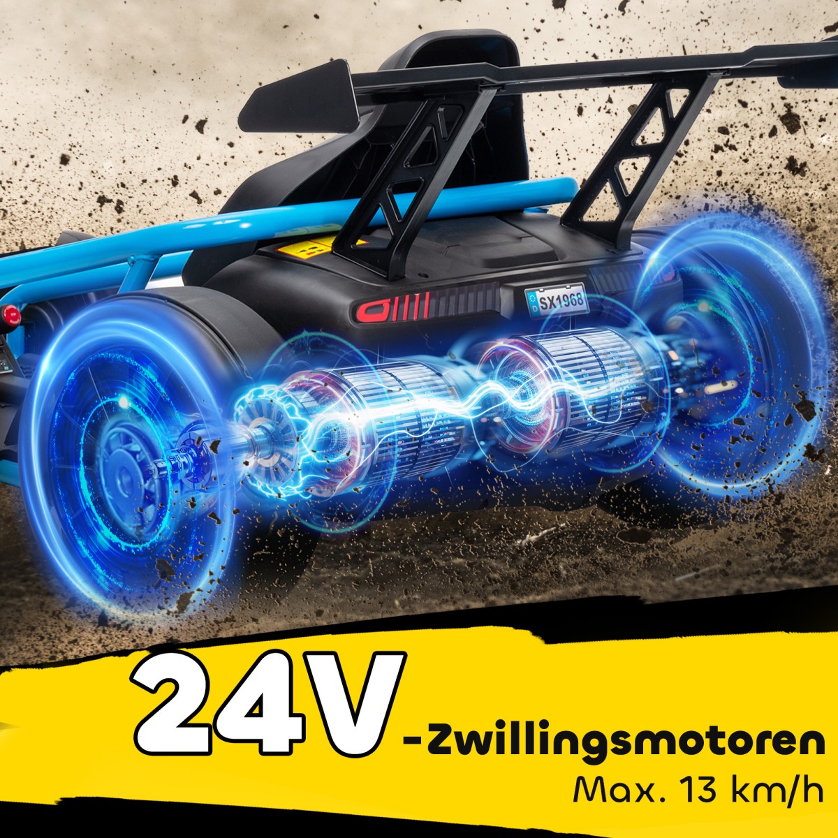 24V Electric Go Kart για Οδήγηση και Drifting, Nylon Ελαστικά, Ζώνη Ασφαλείας, Κόρνα, Μουσική για 8-12 Χρόνια Μπλε