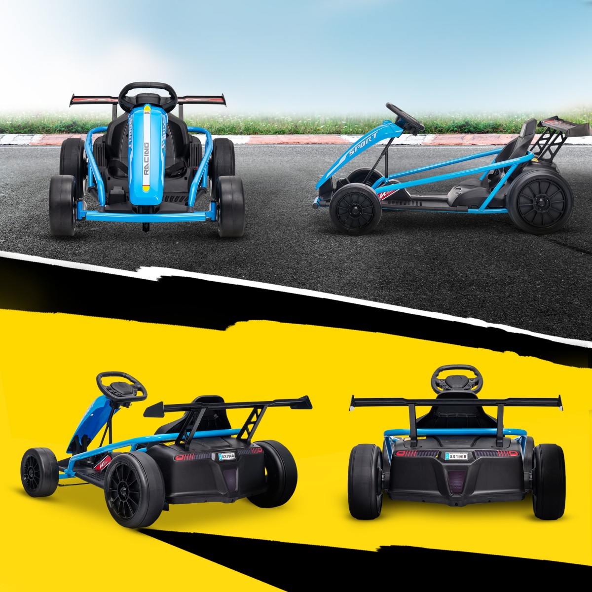 24V Electric Go Kart για Οδήγηση και Drifting, Nylon Ελαστικά, Ζώνη Ασφαλείας, Κόρνα, Μουσική για 8-12 Χρόνια Μπλε