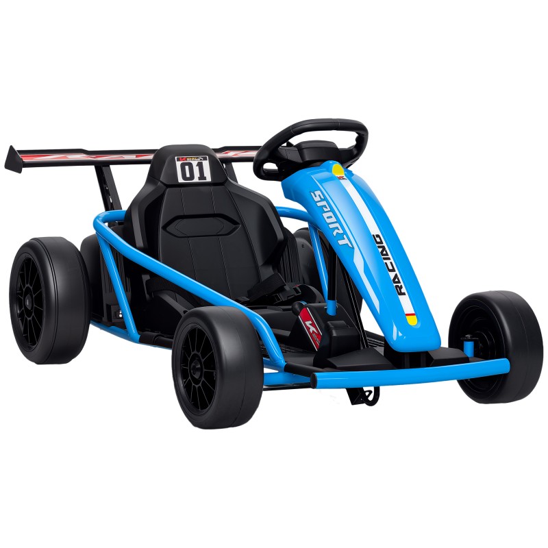 24V Electric Go Kart για Οδήγηση και Drifting, Nylon Ελαστικά, Ζώνη Ασφαλείας, Κόρνα, Μουσική για 8-12 Χρόνια Μπλε
