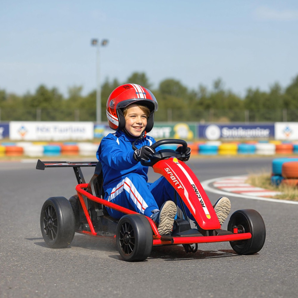 24V Electric Go Kart για Οδήγηση και Drifting, Nylon Ελαστικά, Ζώνη Ασφαλείας, Κόρνα, Μουσική για 8-12 Χρόνια Κόκκινο