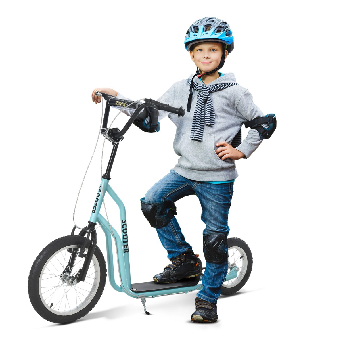 Παιδικό σκούτερ από 5 ετών σκούτερ, σκούτερ πόλης, παιδικό σκούτερ, kickboard με ελαστικά πεπιεσμένου αέρα, 16/12 ίντσες, μπλε, 135 x 58 x 88-94 cm