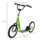 Παιδικό σκούτερ, σκούτερ πόλης, kick scooter, παιδικό kickboard με πνευματικά ελαστικά και χειρόφρενο, σκούτερ για παιδιά από 5 ετών, 16 ίντσες, πράσινο, 139 x 58 x 90-96 cm