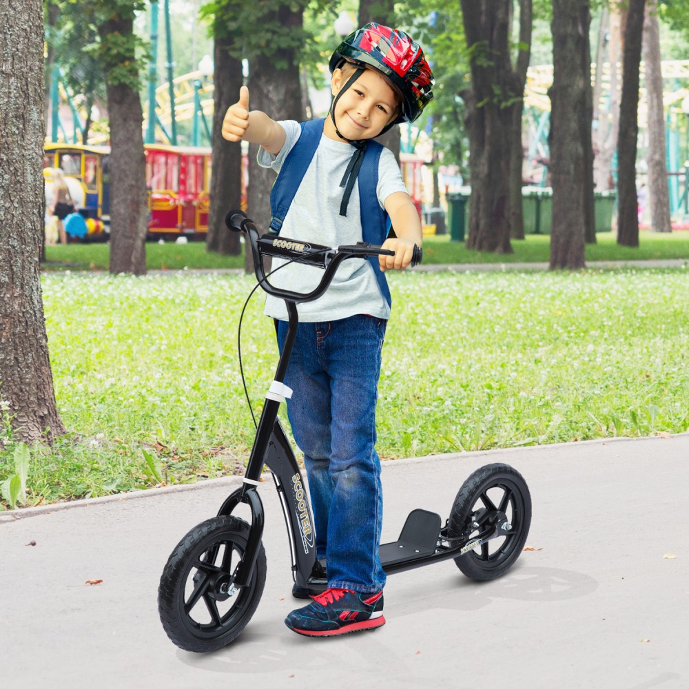 Παιδικό σκούτερ με πίσω φρένο kick scooter 12 ιντσών kick scooter city scooter για παιδιά kickboard ρυθμιζόμενο ύψος χάλυβα EVA μαύρο 120 x 52 x 80-88 cm