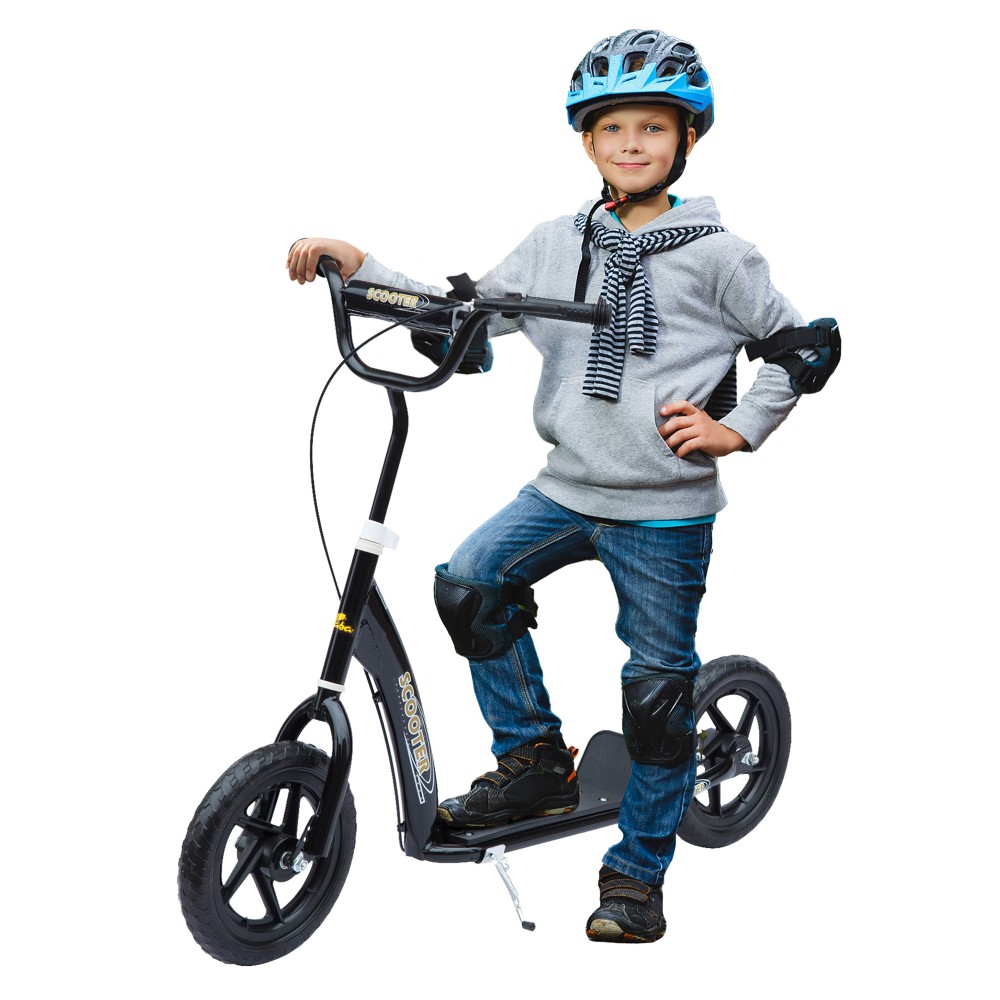 Παιδικό σκούτερ με πίσω φρένο kick scooter 12 ιντσών kick scooter city scooter για παιδιά kickboard ρυθμιζόμενο ύψος χάλυβα EVA μαύρο 120 x 52 x 80-88 cm