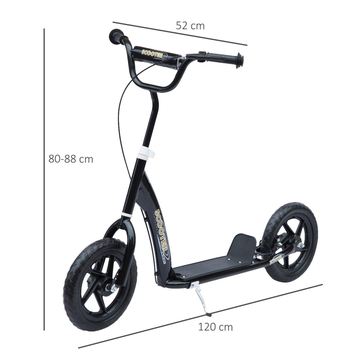 Παιδικό σκούτερ με πίσω φρένο kick scooter 12 ιντσών kick scooter city scooter για παιδιά kickboard ρυθμιζόμενο ύψος χάλυβα EVA μαύρο 120 x 52 x 80-88 cm