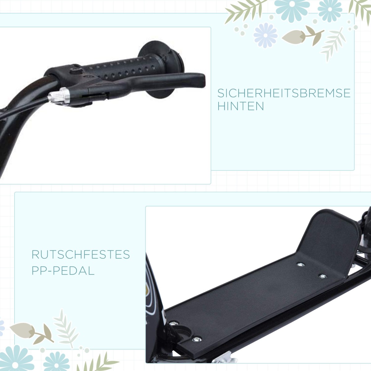 Παιδικό σκούτερ με πίσω φρένο kick scooter 12 ιντσών kick scooter city scooter για παιδιά kickboard ρυθμιζόμενο ύψος χάλυβα EVA μαύρο 120 x 52 x 80-88 cm
