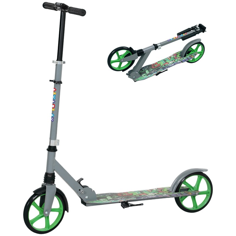 Kick scooter, ρυθμιζόμενο ύψος, φρένο πίσω τροχού, αναδιπλούμενο, χωρητικότητα φορτίου 100 kg, πράσινο