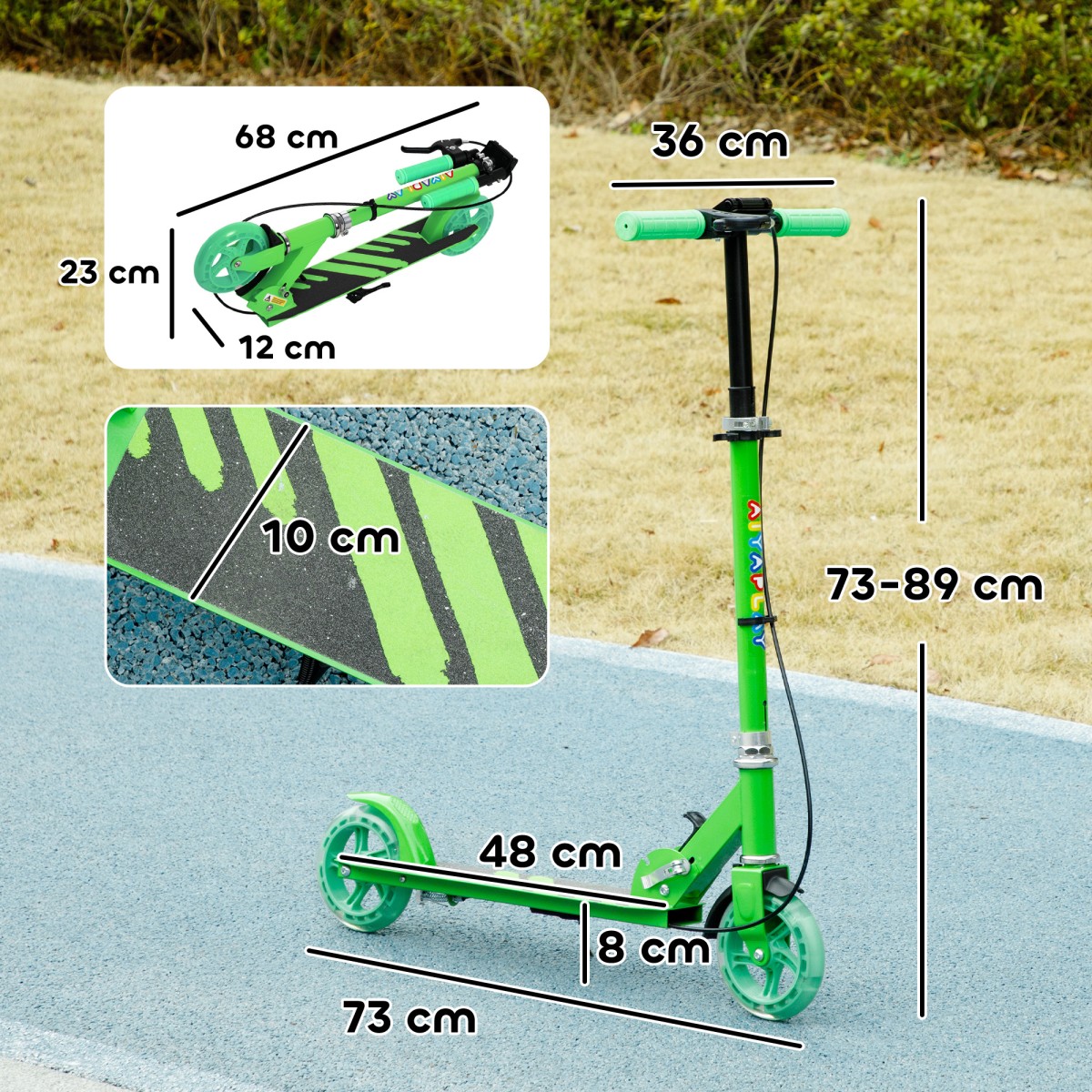 Παιδικό Scooter, Διπλά Φρένα, Μεταλλικός Σκελετός, Υποπόδιο, Πτυσσόμενο, 3-8 ετών, Πράσινο