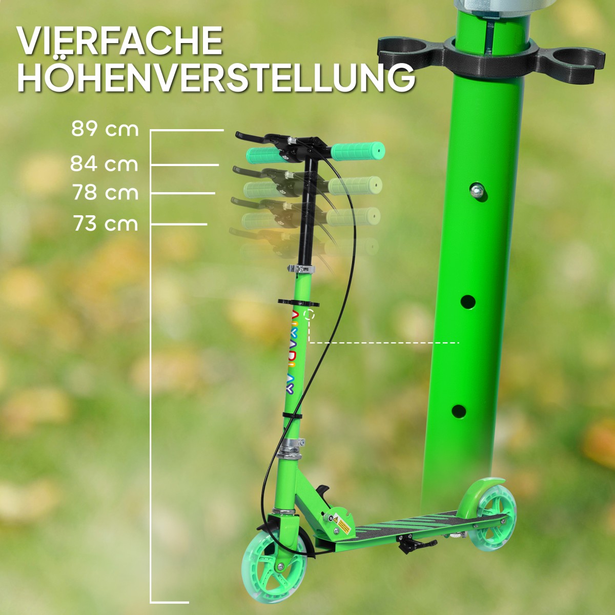 Παιδικό Scooter, Διπλά Φρένα, Μεταλλικός Σκελετός, Υποπόδιο, Πτυσσόμενο, 3-8 ετών, Πράσινο