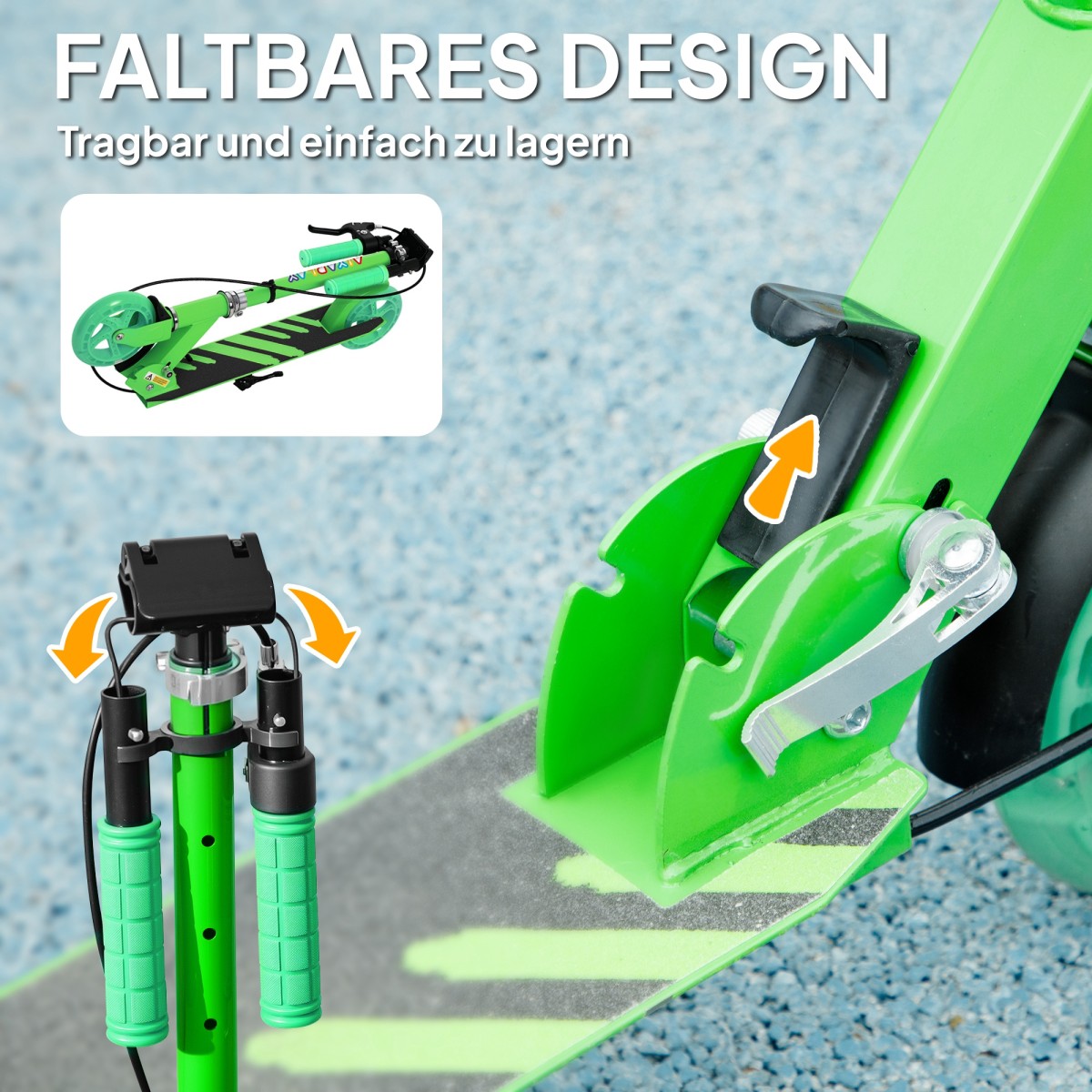 Παιδικό Scooter, Διπλά Φρένα, Μεταλλικός Σκελετός, Υποπόδιο, Πτυσσόμενο, 3-8 ετών, Πράσινο